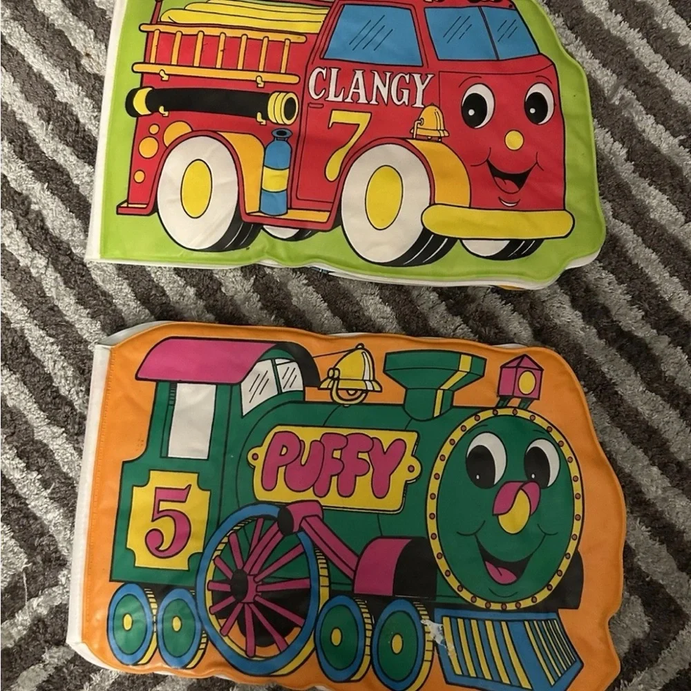 Bath books- vintage 1987 Clangy and Puffy - Colorful Soft Vehicles